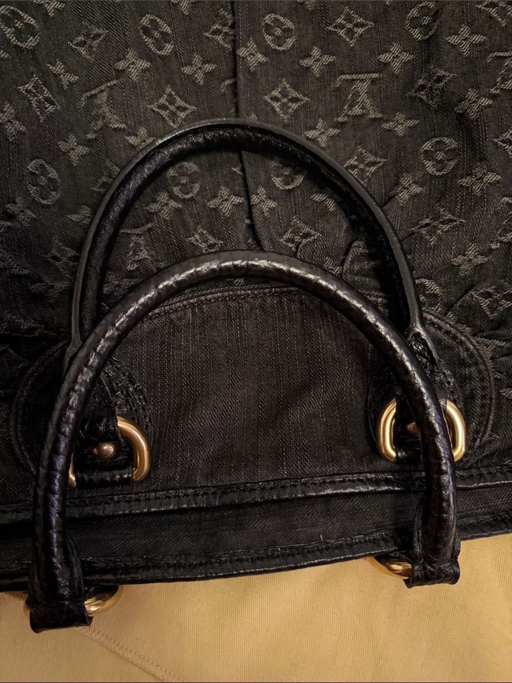 Louis Vuitton Black Monogram Denim Shoulder Bag with Gold Hardware EUC - Picture 4 of 9